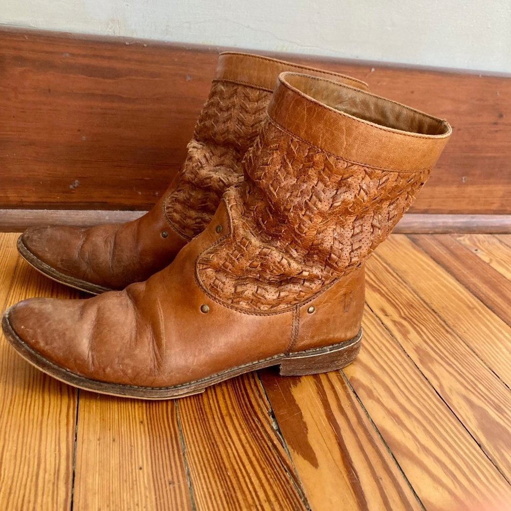 Vintage Woven Leather Frye Booties size 7.5